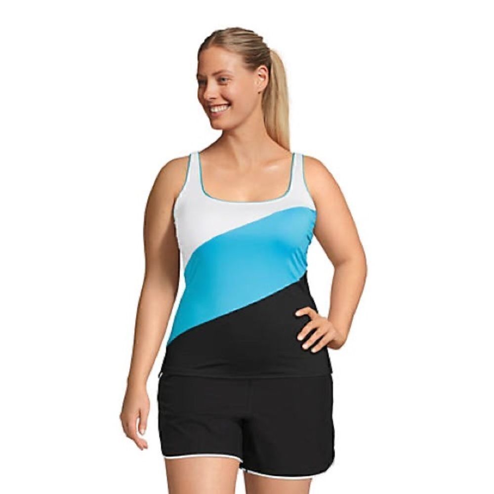 Land’s End plus regular square neck underwire adjustable Tankini Color Block Var - Picture 6 of 8